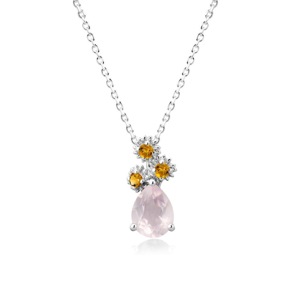 Pear Shaped Rose Quartz and Citrine Sunflower Necklace - LUO Jewelry #metal_sterling silver