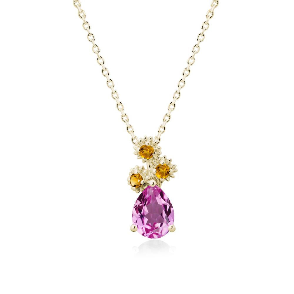 Teardrop Pink Sapphire and Citrine Flower Pendant - LUO Jewelry #metal_14k yellow gold