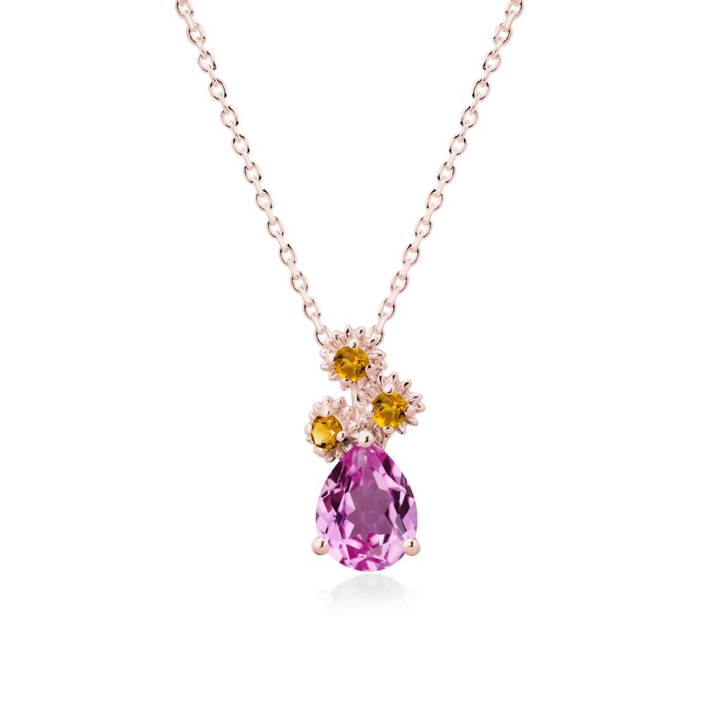 Teardrop Pink Sapphire and Citrine Flower Pendant - LUO Jewelry #metal_18k rose gold