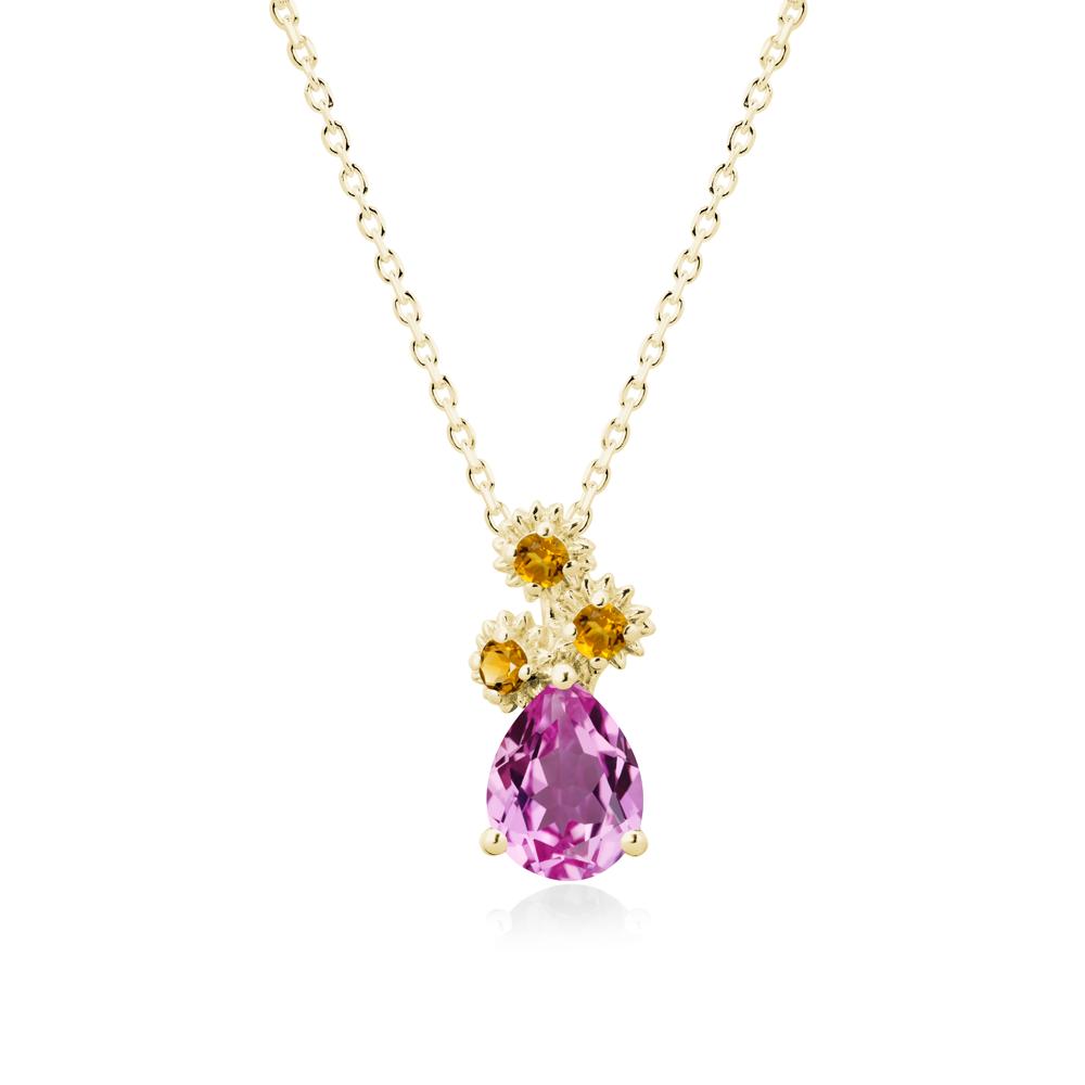 Teardrop Pink Sapphire and Citrine Flower Pendant - LUO Jewelry #metal_18k yellow gold