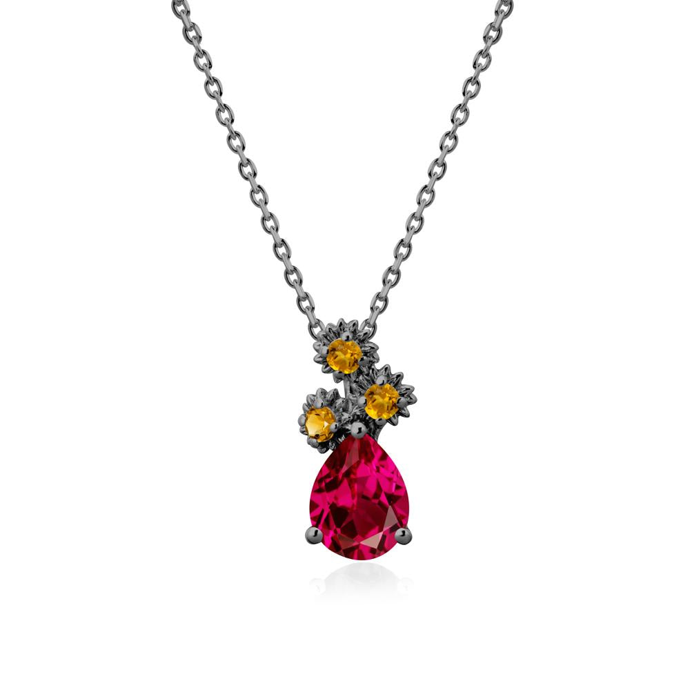 Petals of Promise Sunflower Ruby and Citrine Necklace - LUO Jewelry #metal_black finish sterling silver