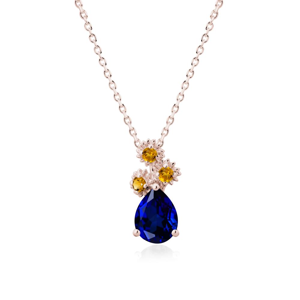 Pear Shaped Sapphire and Citrine Sunflower Necklace - LUO Jewelry #metal_14k rose gold