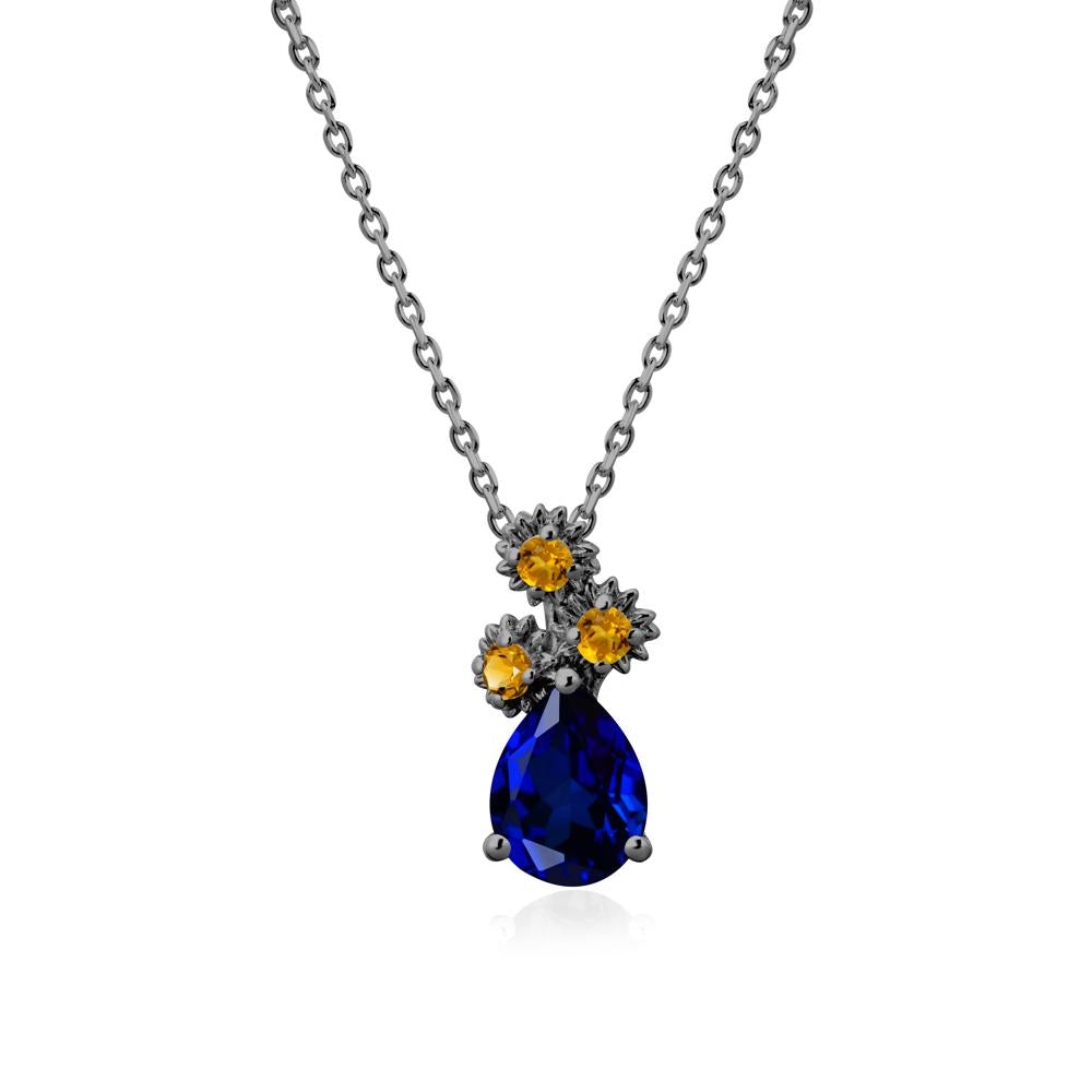 Pear Shaped Sapphire and Citrine Sunflower Necklace - LUO Jewelry #metal_black finish sterling silver