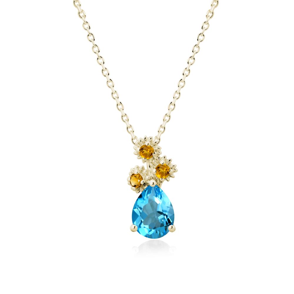 Petals of Promise Sunflower Swiss Blue Topaz and Citrine Necklace - LUO Jewelry #metal_14k yellow gold