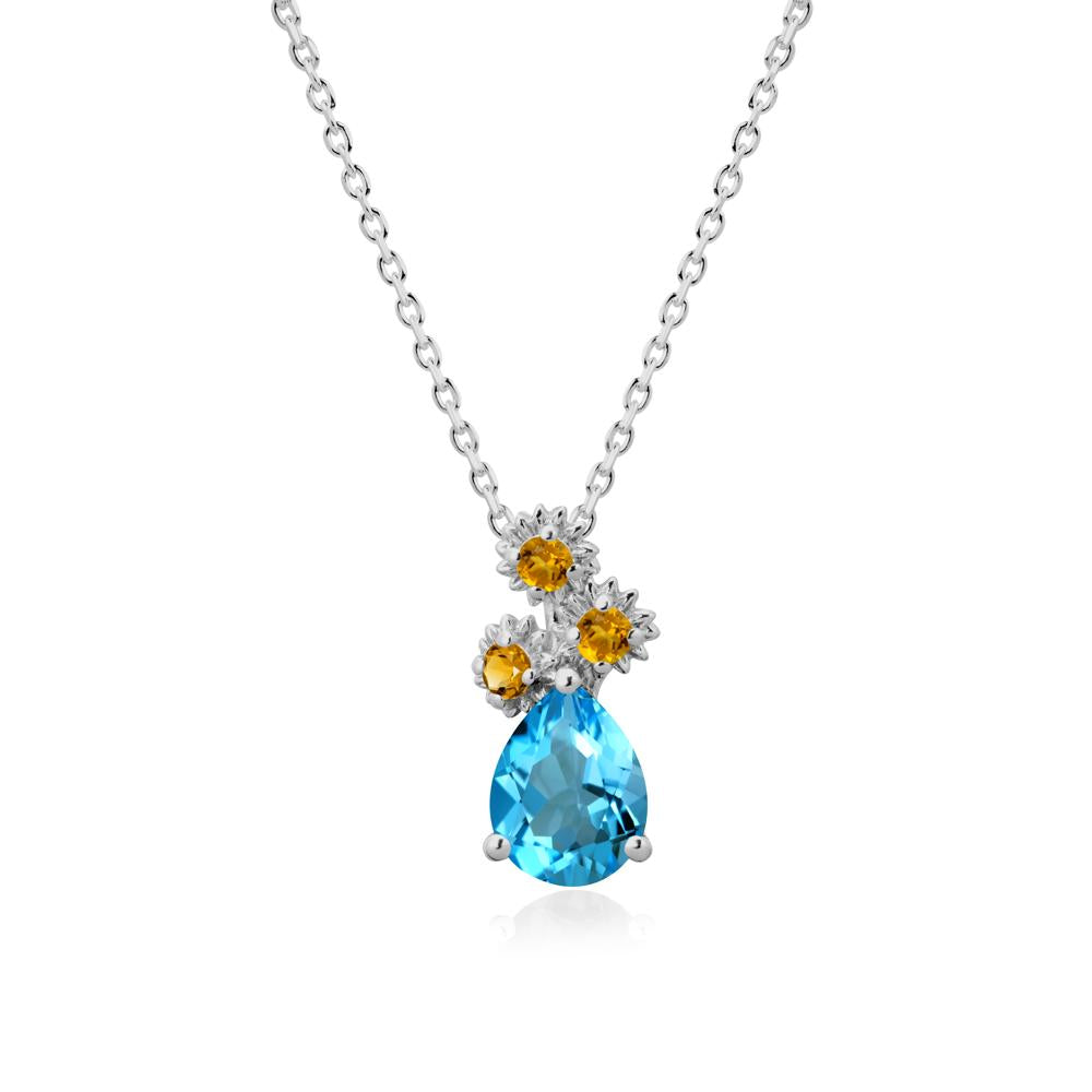 Petals of Promise Sunflower Swiss Blue Topaz and Citrine Necklace - LUO Jewelry #metal_platinum