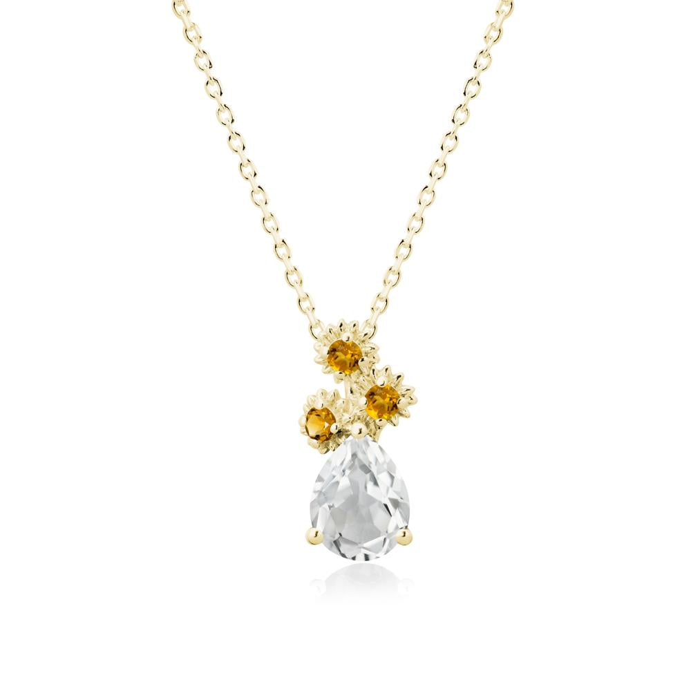 Pear Shaped White Topaz and Citrine Sunflower Necklace - LUO Jewelry #metal_18k yellow gold