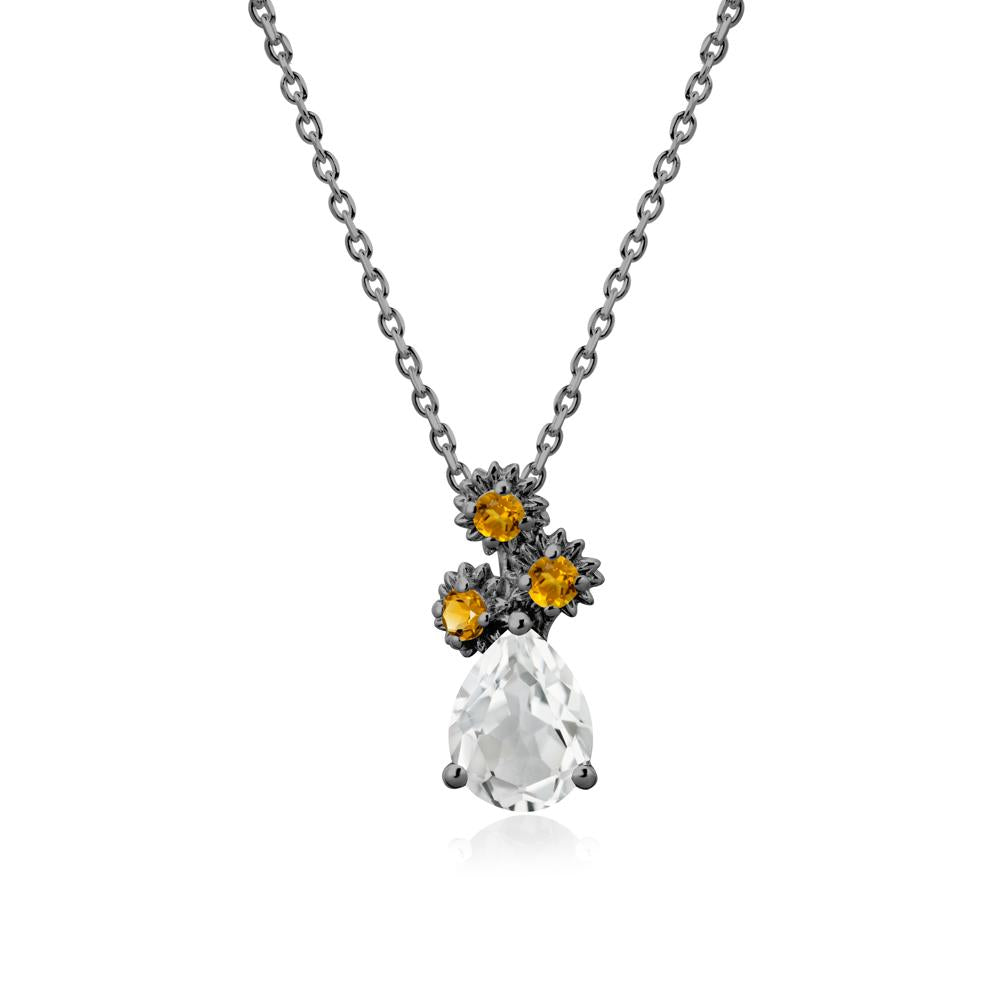Pear Shaped White Topaz and Citrine Sunflower Necklace - LUO Jewelry #metal_black finish sterling silver