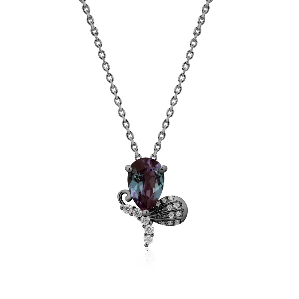 Pear Shaped Alexandrite Butterfly Necklace - LUO Jewelry #metal_black finish sterling silver