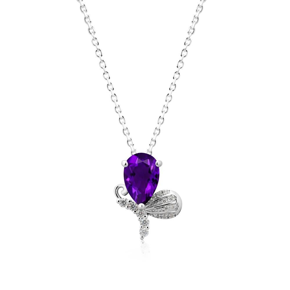 Sparkling Wing Amethyst Butterfly Necklace - LUO Jewelry #metal_14k white gold