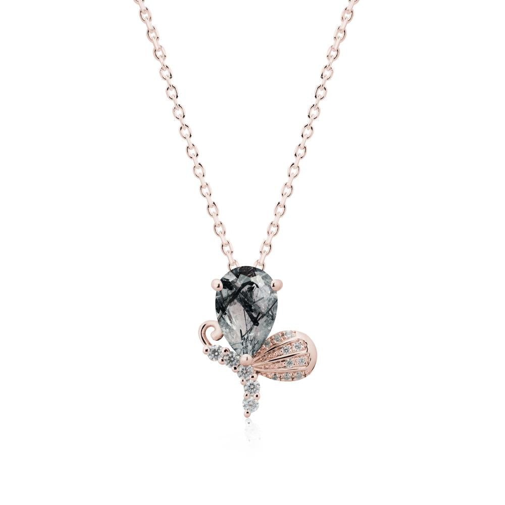 Pear Shaped Black Rutilated Quartz Butterfly Necklace - LUO Jewelry #metal_14k rose gold