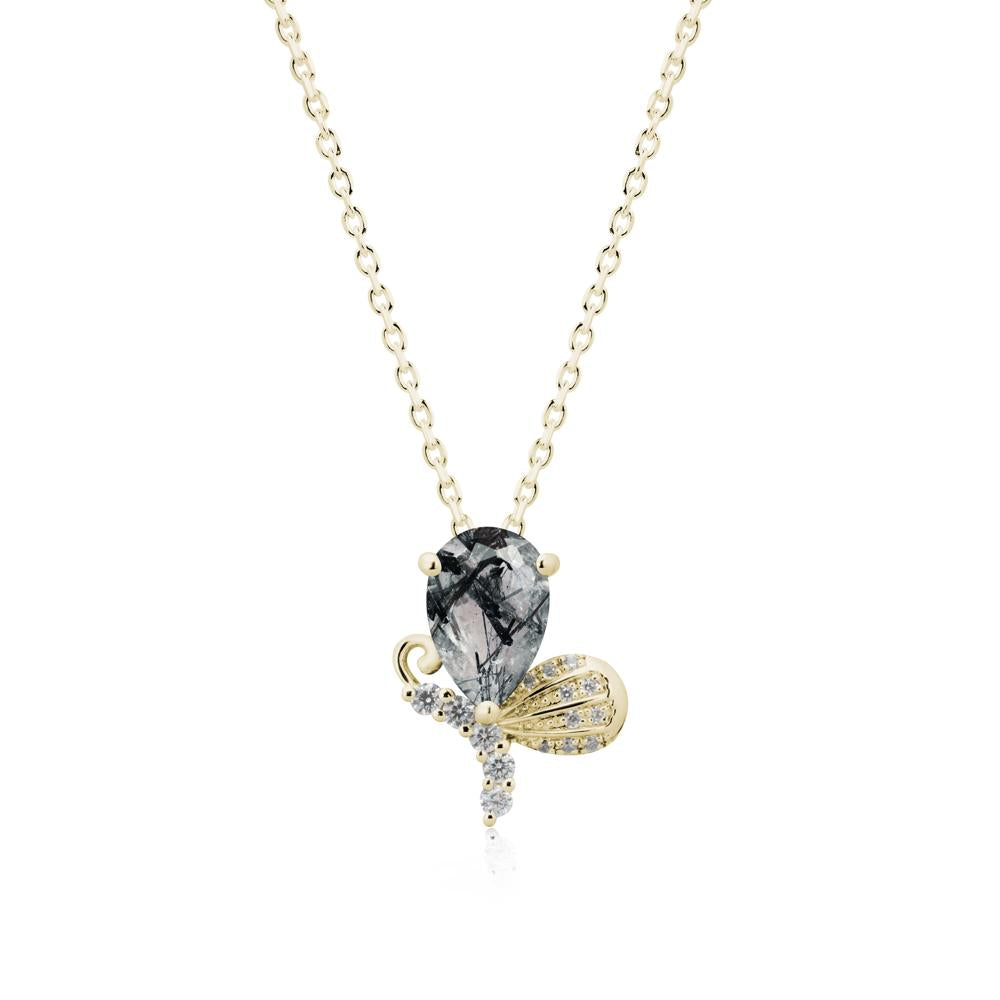 Pear Shaped Black Rutilated Quartz Butterfly Necklace - LUO Jewelry #metal_14k yellow gold