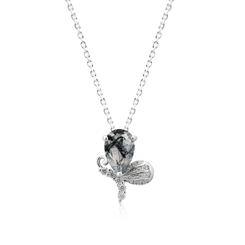 Pear Shaped Black Rutilated Quartz Butterfly Necklace - LUO Jewelry #metal_18k white gold