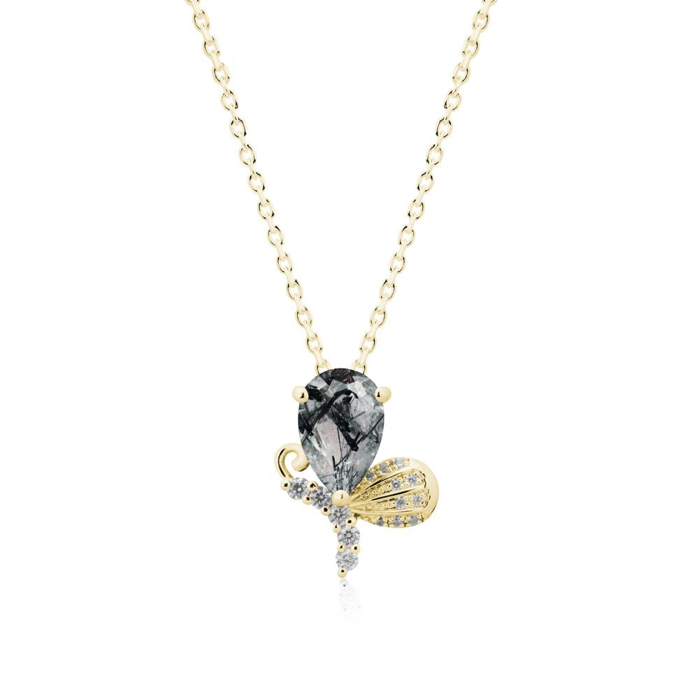 Pear Shaped Black Rutilated Quartz Butterfly Necklace - LUO Jewelry #metal_18k yellow gold