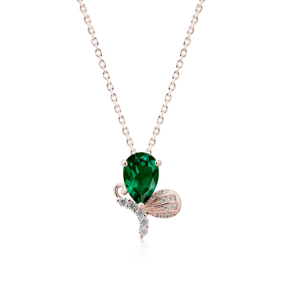 Pear Shaped Emerald Butterfly Necklace - LUO Jewelry #metal_14k rose gold