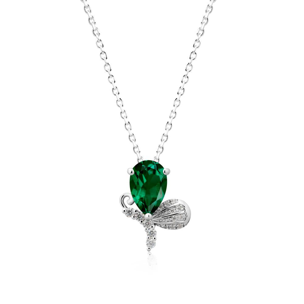 Pear Shaped Emerald Butterfly Necklace - LUO Jewelry #metal_14k white gold