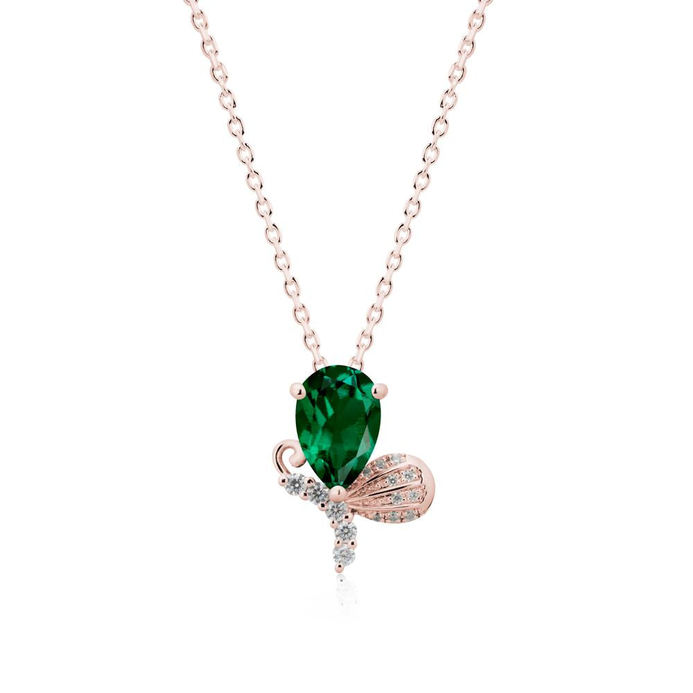 Pear Shaped Emerald Butterfly Necklace - LUO Jewelry #metal_18k rose gold
