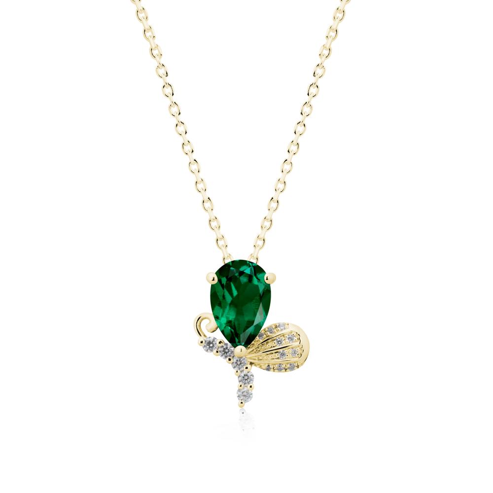 Pear Shaped Emerald Butterfly Necklace - LUO Jewelry #metal_18k yellow gold