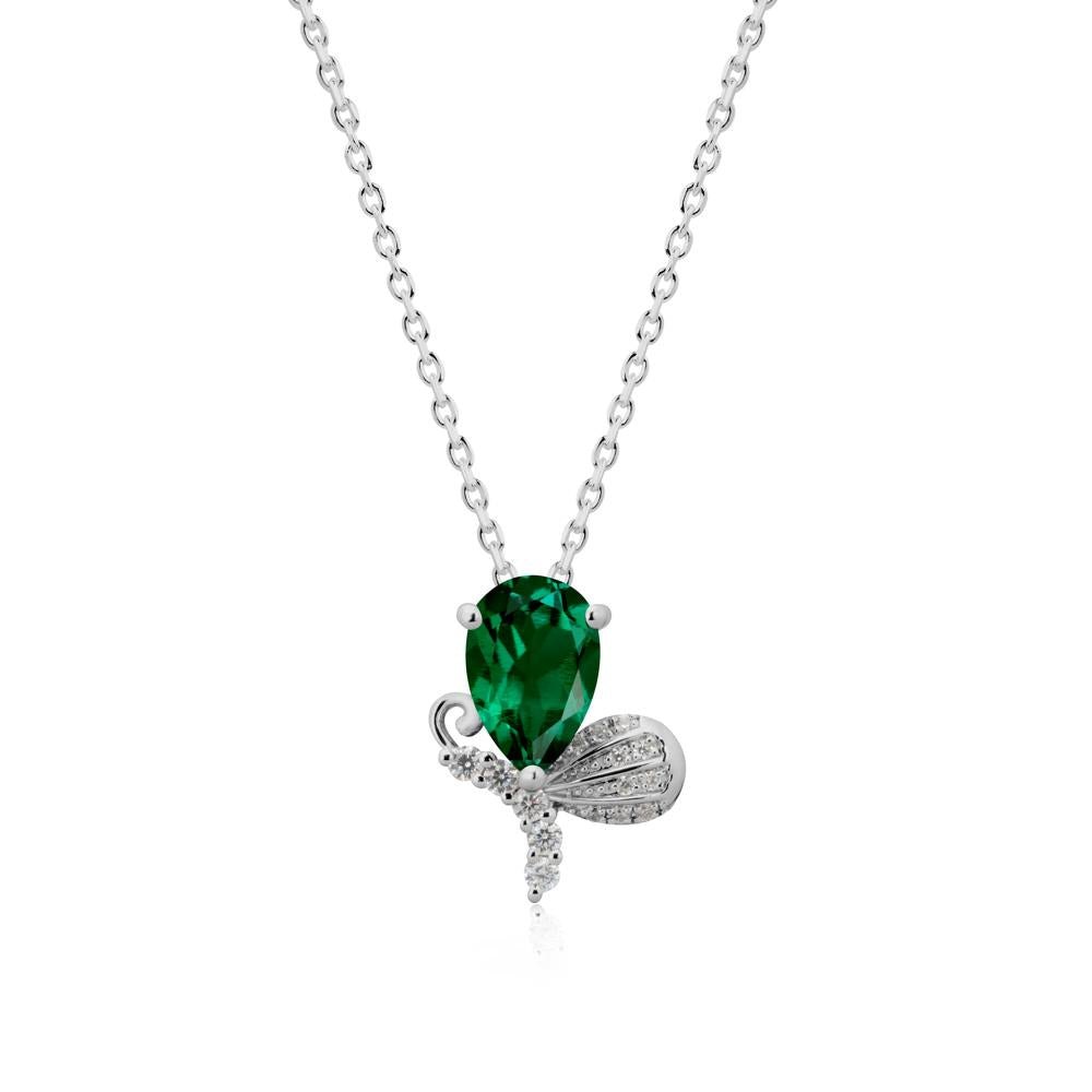 Pear Shaped Emerald Butterfly Necklace - LUO Jewelry #metal_platinum
