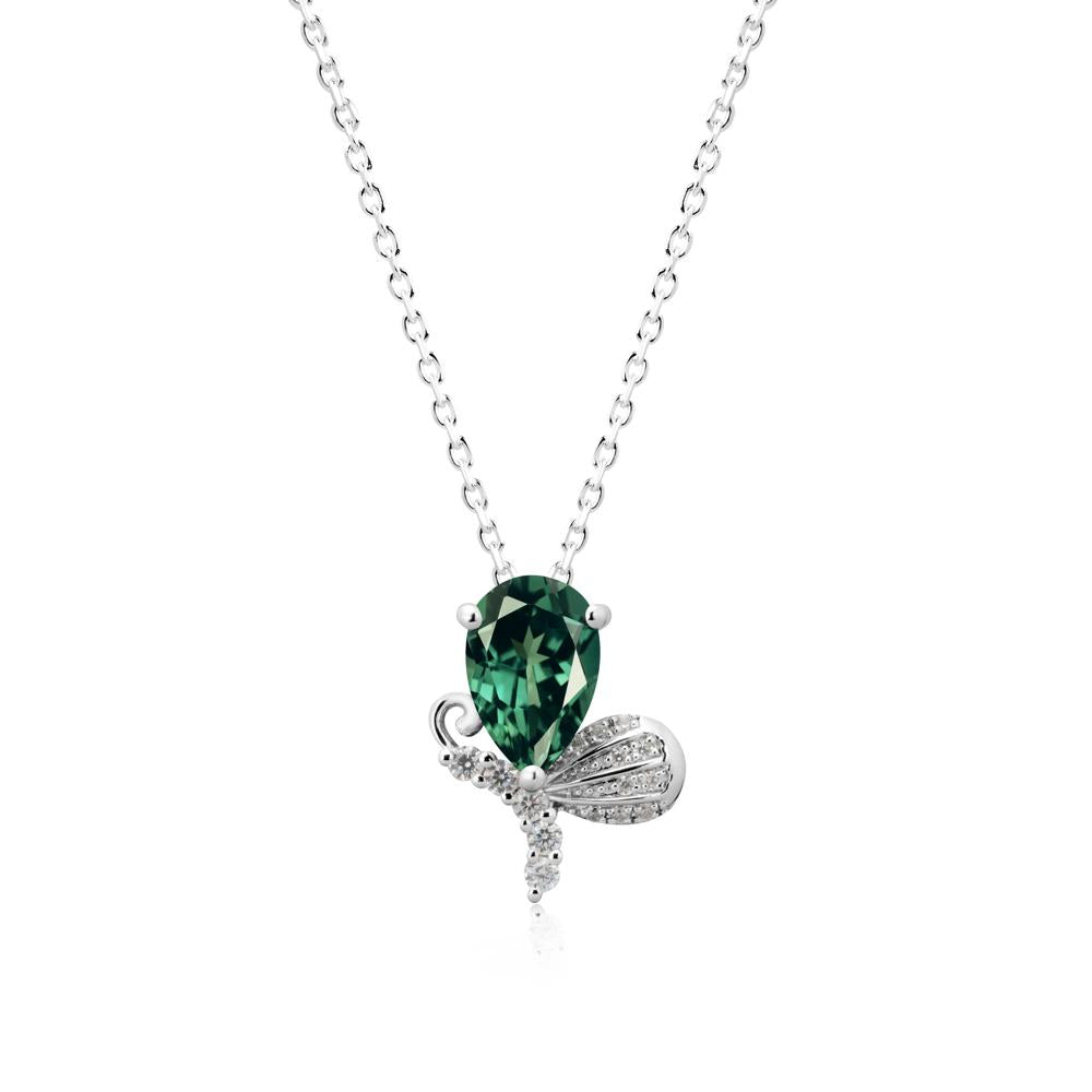Pear Shaped Green Sapphire Butterfly Necklace - LUO Jewelry #metal_18k white gold