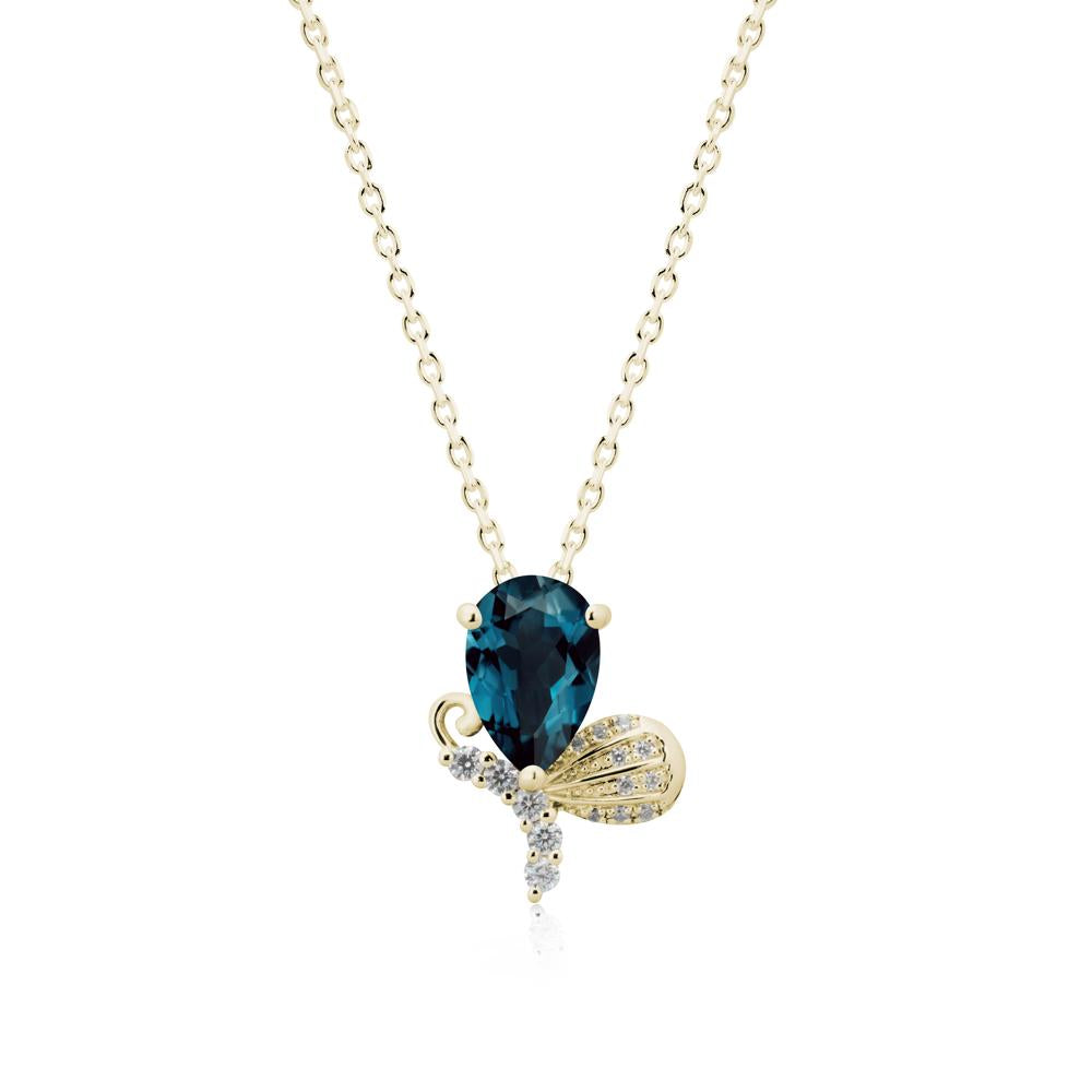 Butterfly Inspired Tear Shaped London Blue Topaz Pendant - LUO Jewelry #metal_14k yellow gold