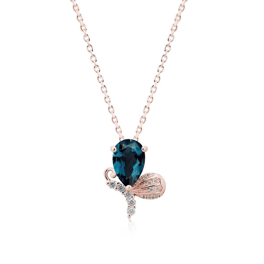 Butterfly Inspired Tear Shaped London Blue Topaz Pendant - LUO Jewelry #metal_18k rose gold