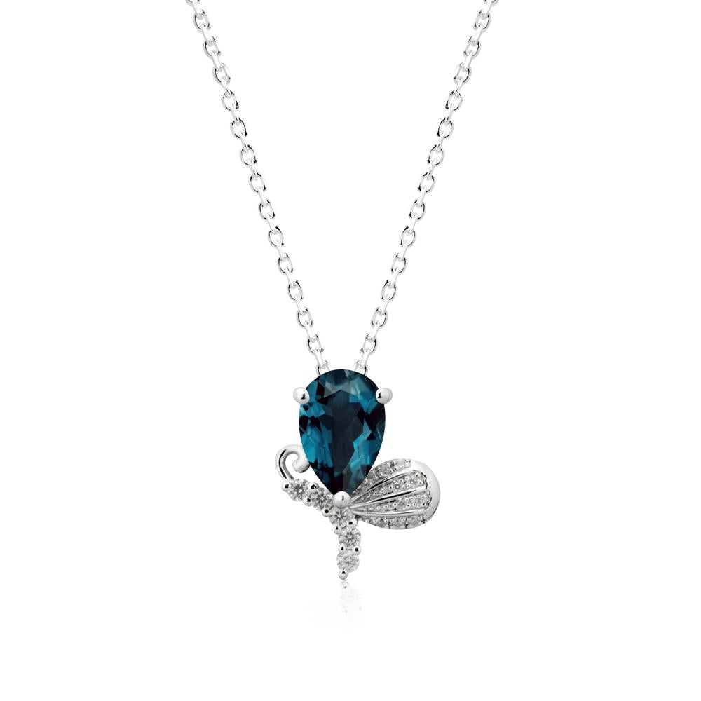 Butterfly Inspired Tear Shaped London Blue Topaz Pendant - LUO Jewelry #metal_18k white gold