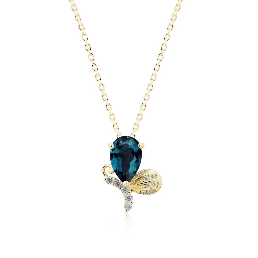 Butterfly Inspired Tear Shaped London Blue Topaz Pendant - LUO Jewelry #metal_18k yellow gold