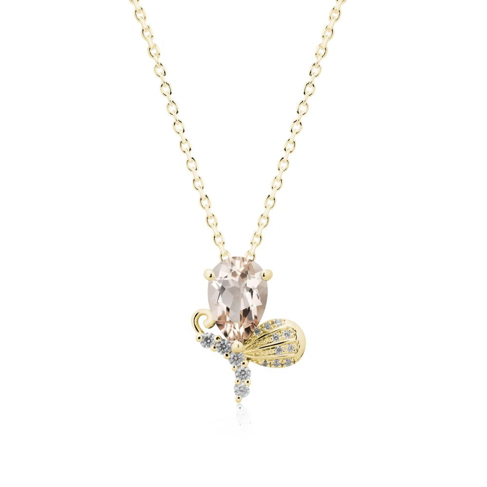 Pear Shaped Morganite Butterfly Necklace - LUO Jewelry #metal_18k yellow gold