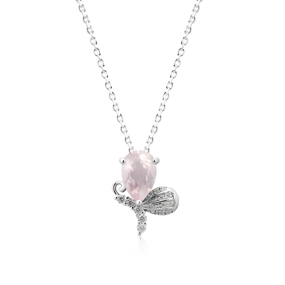 Pear Shaped Rose Quartz Butterfly Necklace - LUO Jewelry #metal_sterling silver