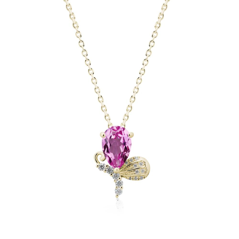 Sparkling Wing Pink Sapphire Butterfly Necklace - LUO Jewelry #metal_14k yellow gold