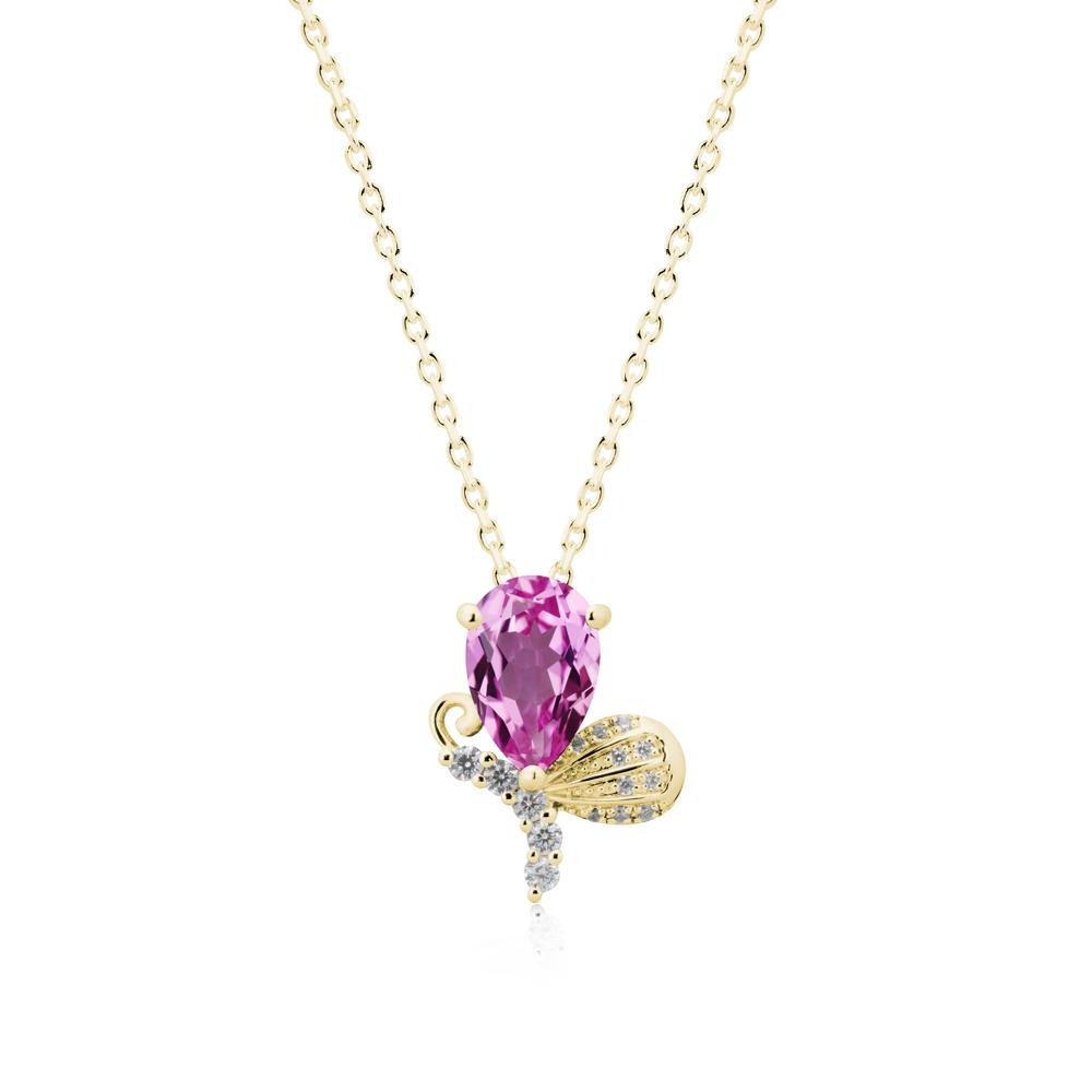 Sparkling Wing Pink Sapphire Butterfly Necklace - LUO Jewelry #metal_18k yellow gold