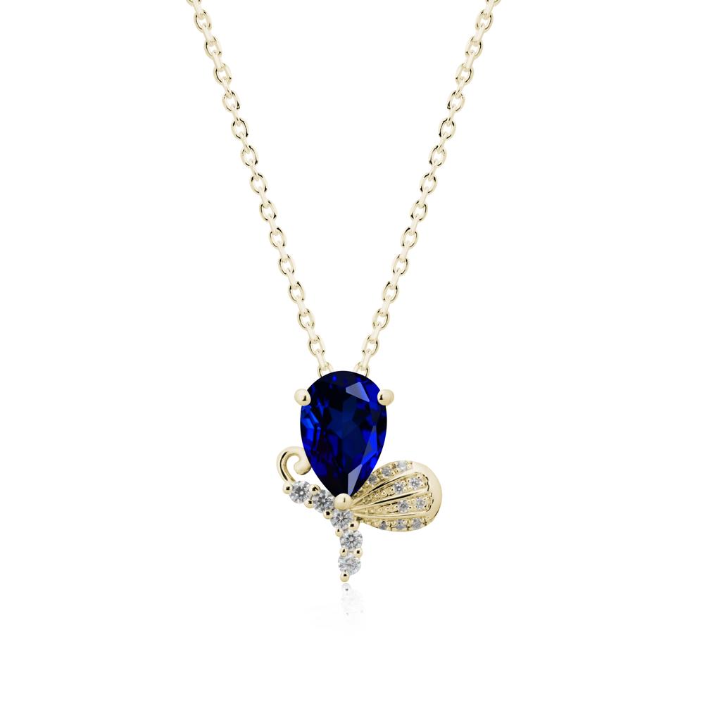 Pear Shaped Sapphire Butterfly Necklace - LUO Jewelry #metal_14k yellow gold