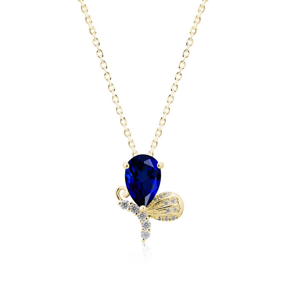 Pear Shaped Sapphire Butterfly Necklace - LUO Jewelry #metal_18k yellow gold