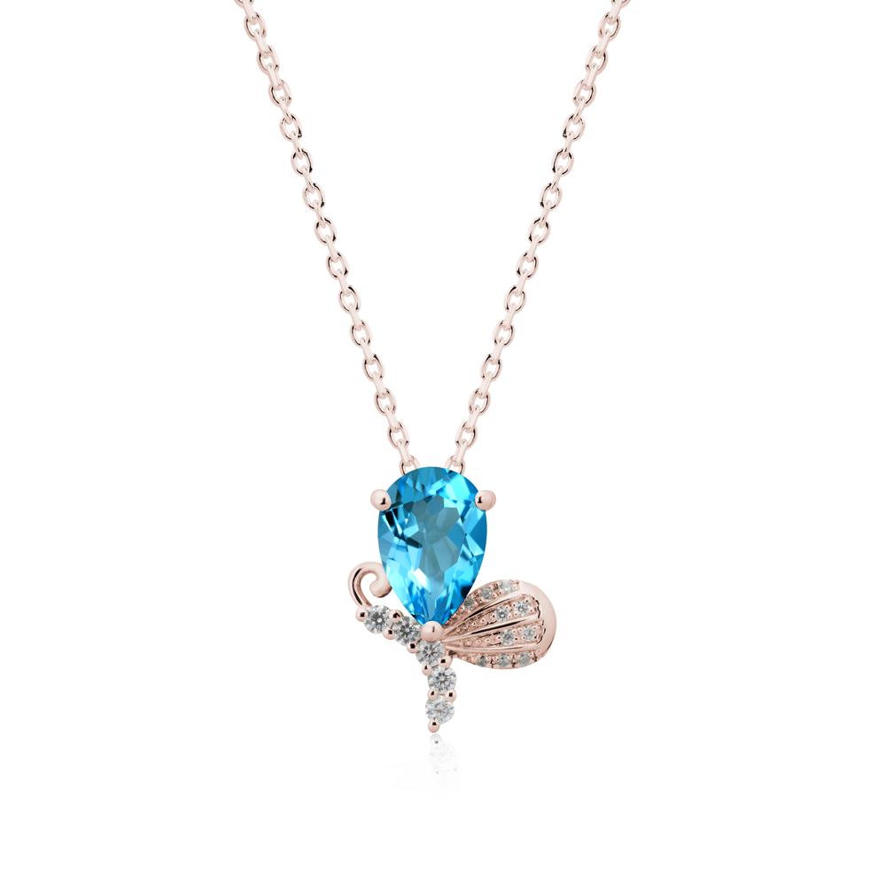 Butterfly Inspired Tear Shaped Swiss Blue Topaz Pendant - LUO Jewelry #metal_14k rose gold