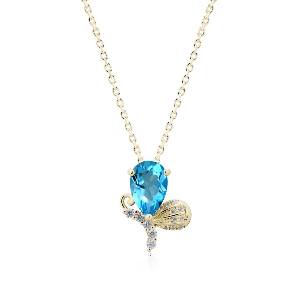Butterfly Inspired Tear Shaped Swiss Blue Topaz Pendant - LUO Jewelry #metal_14k yellow gold