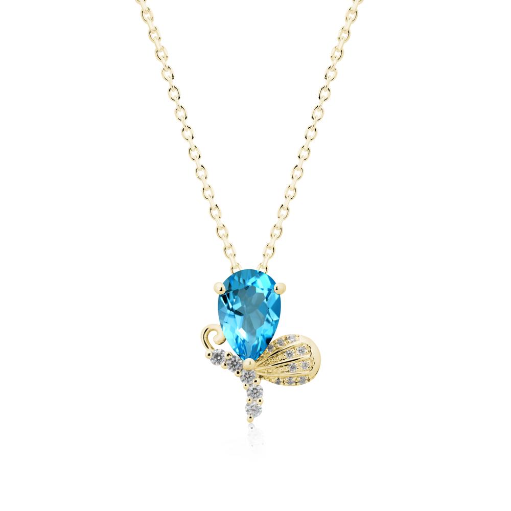 Butterfly Inspired Tear Shaped Swiss Blue Topaz Pendant - LUO Jewelry #metal_18k yellow gold
