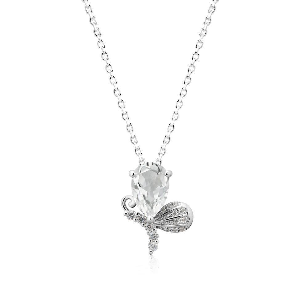Pear Shaped White Topaz Butterfly Necklace - LUO Jewelry #metal_18k white gold