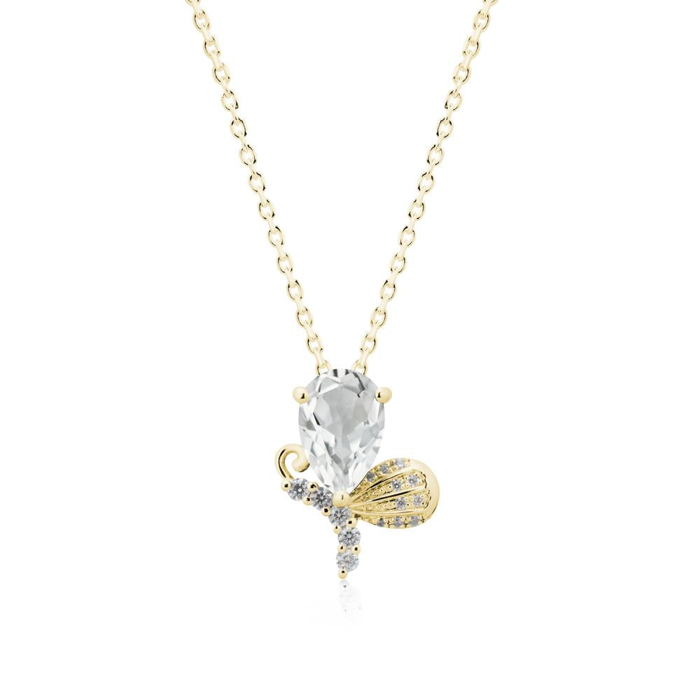 Pear Shaped White Topaz Butterfly Necklace - LUO Jewelry #metal_18k yellow gold