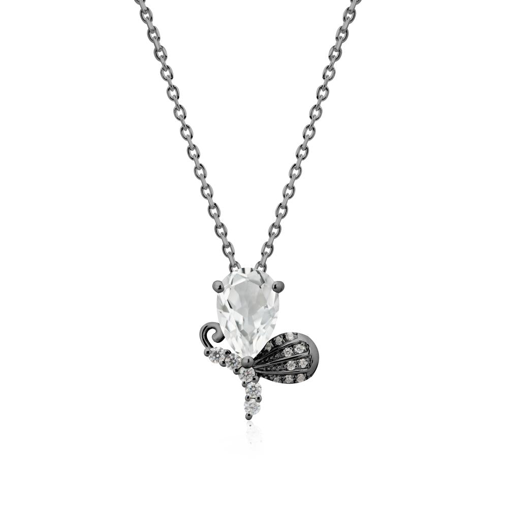 Pear Shaped White Topaz Butterfly Necklace - LUO Jewelry #metal_black finish sterling silver