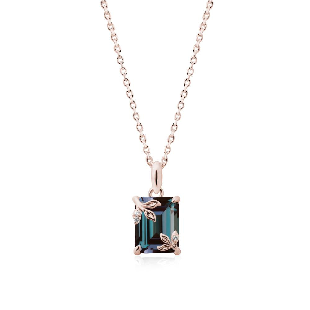 Nature-Inspired Leaf Emerald Cut Alexandrite Neclace - LUO Jewelry #metal_14k rose gold