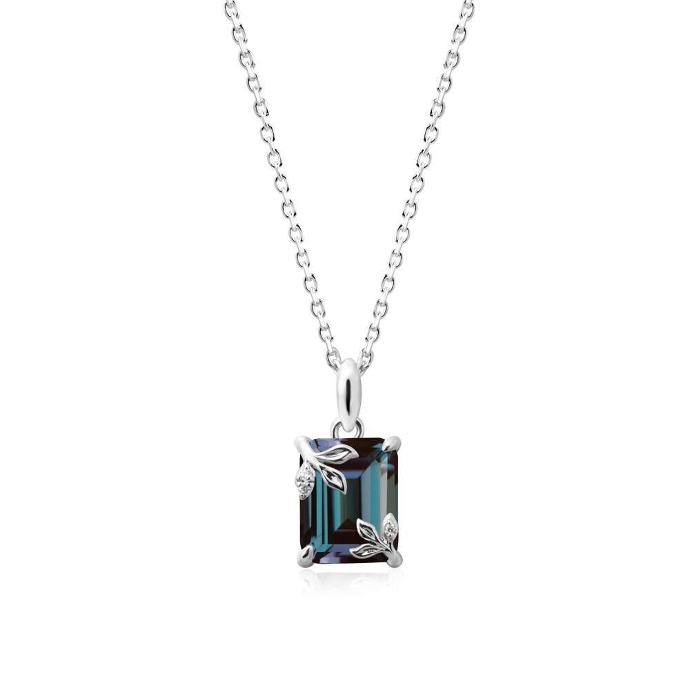 Nature-Inspired Leaf Emerald Cut Alexandrite Neclace - LUO Jewelry #metal_18k white gold