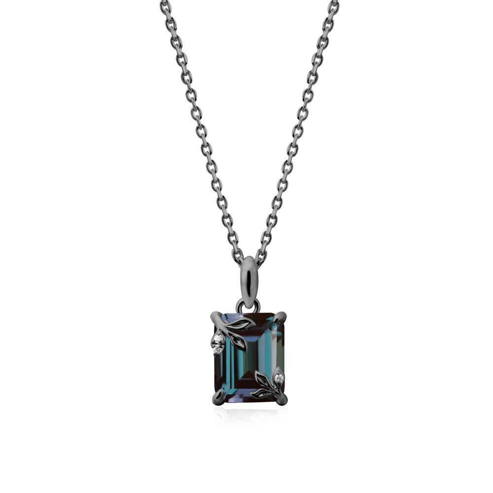Nature-Inspired Leaf Emerald Cut Alexandrite Neclace - LUO Jewelry #metal_black finish sterling silver