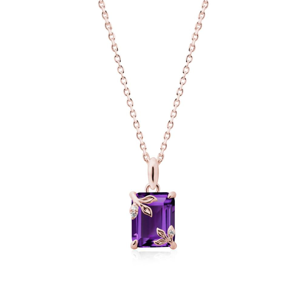 Nature-Inspired Leaf Emerald Cut Amethyst Pendant - LUO Jewelry #metal_18k rose gold