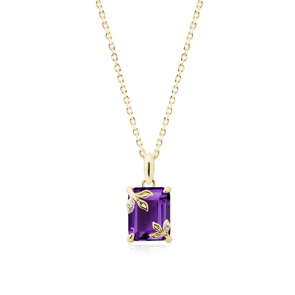 Nature-Inspired Leaf Emerald Cut Amethyst Pendant - LUO Jewelry #metal_18k yellow gold