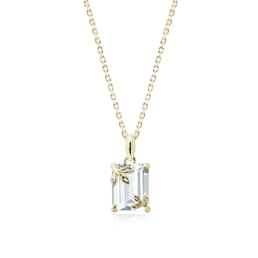 Nature-Inspired Leaf Emerald Cut Aquamarine Neclace - LUO Jewelry #metal_14k yellow gold