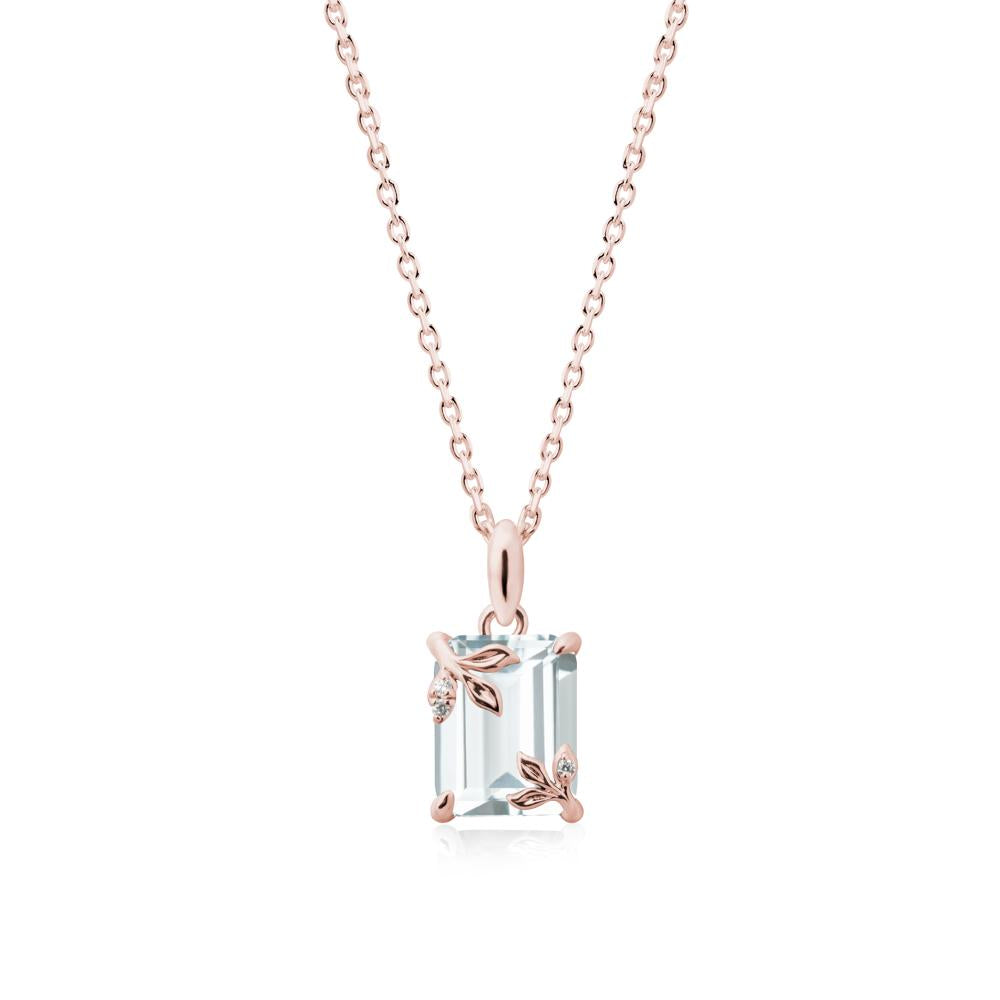 Nature-Inspired Leaf Emerald Cut Aquamarine Neclace - LUO Jewelry #metal_18k rose gold