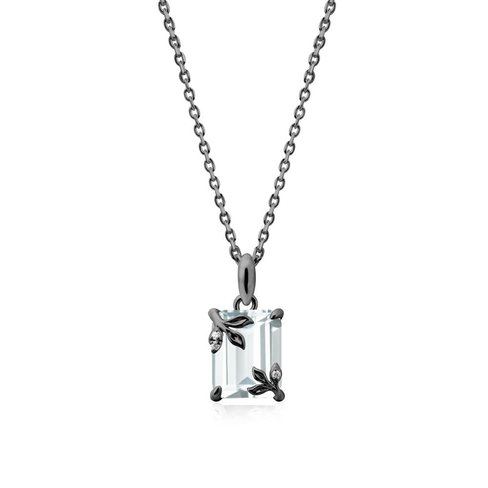 Nature-Inspired Leaf Emerald Cut Aquamarine Neclace - LUO Jewelry #metal_black finish sterling silver