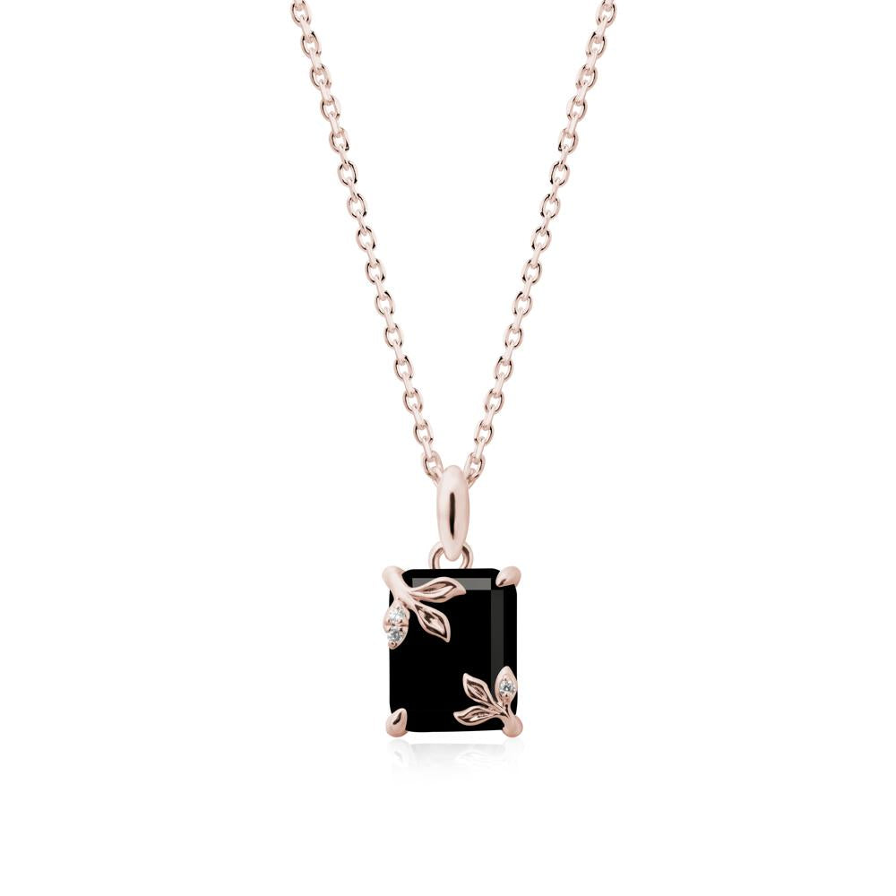 Nature-Inspired Leaf Emerald Cut Black Spinel Pendant - LUO Jewelry #metal_14k rose gold