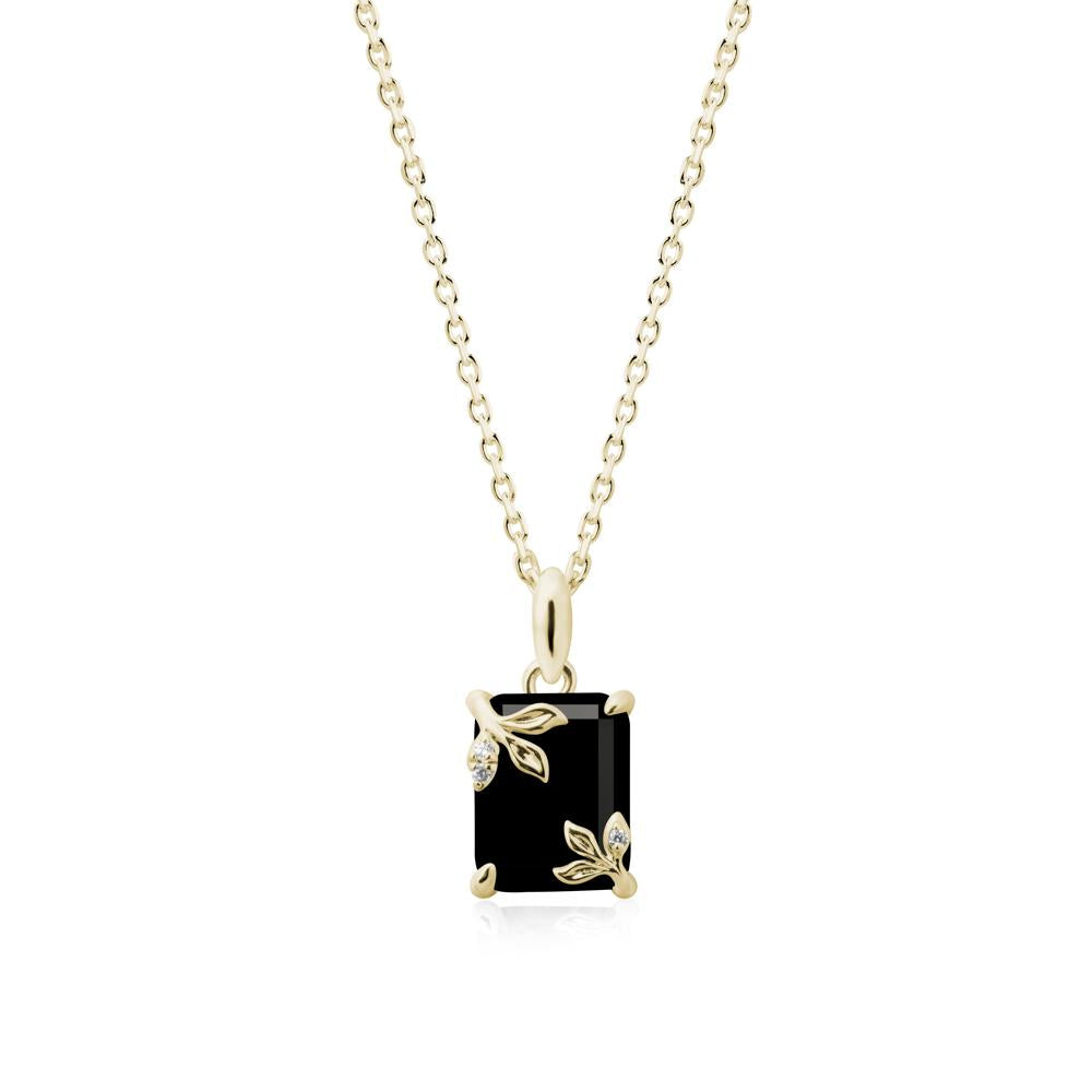 Nature-Inspired Leaf Emerald Cut Black Spinel Pendant - LUO Jewelry #metal_14k yellow gold