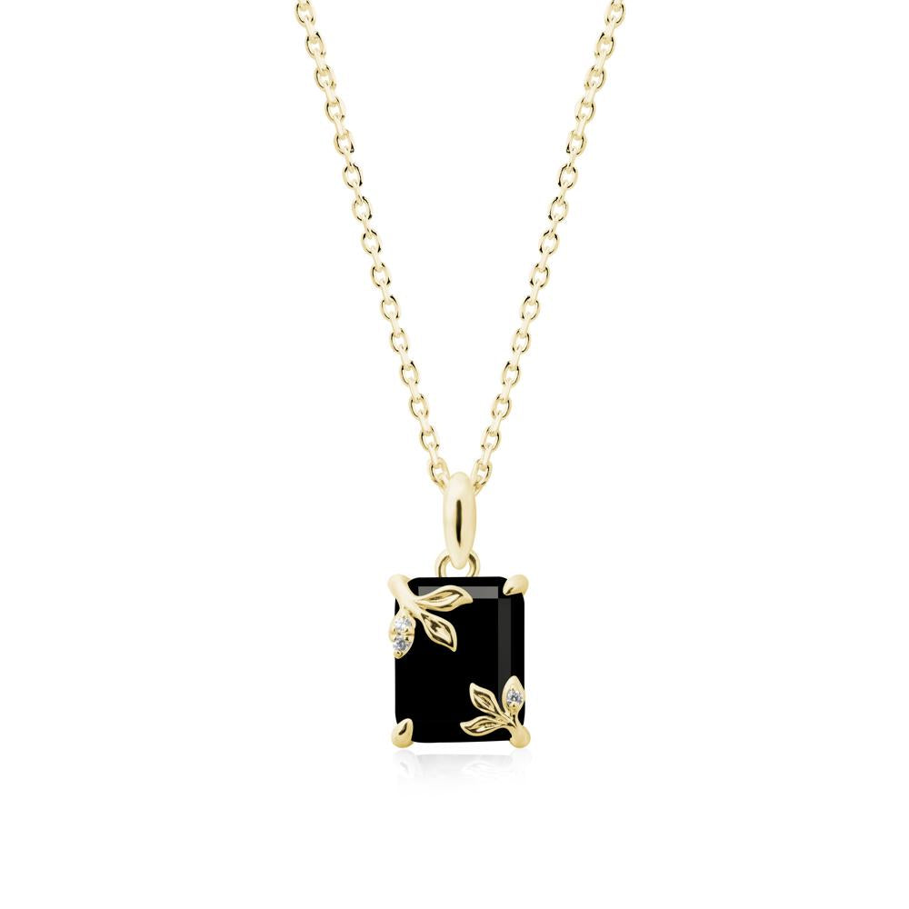 Nature-Inspired Leaf Emerald Cut Black Spinel Pendant - LUO Jewelry #metal_18k yellow gold